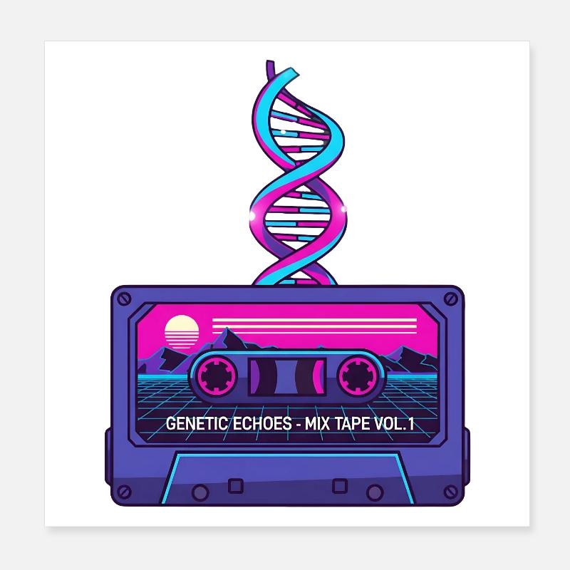 Neon Retro Kassette DNA Kunst Poster 20x20 cm