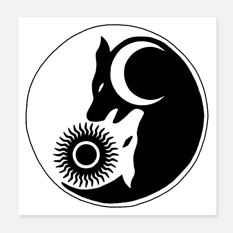 Loups yin yang Poster 20 x 20 cm