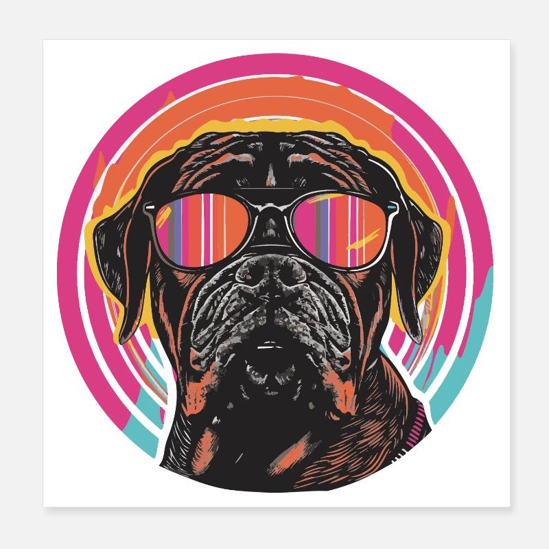 Schicker Hund mit Sonnenbrille Poster 20x20 cm
