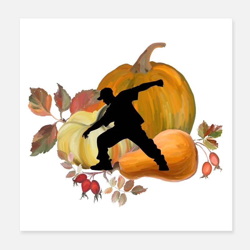 Dynamische Tänzerin im Herbst Kürbisszene Kunst - Poster 20x20 cm - Weiß