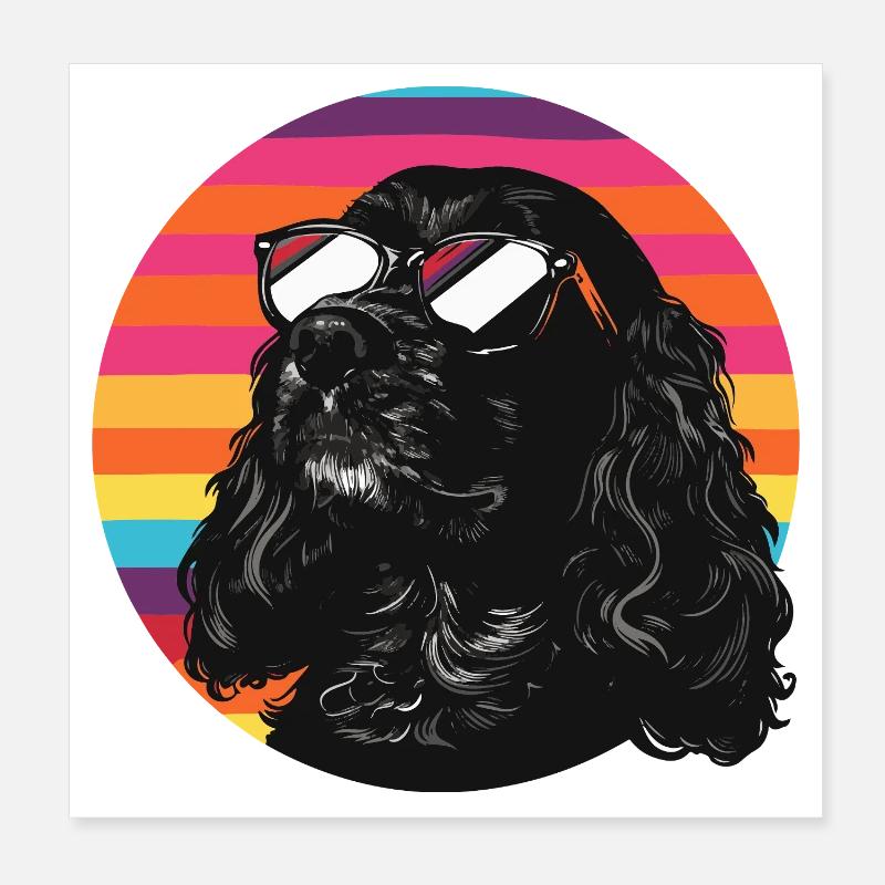 Schwarzer Hund mit Sonnenbrille Poster 20x20 cm
