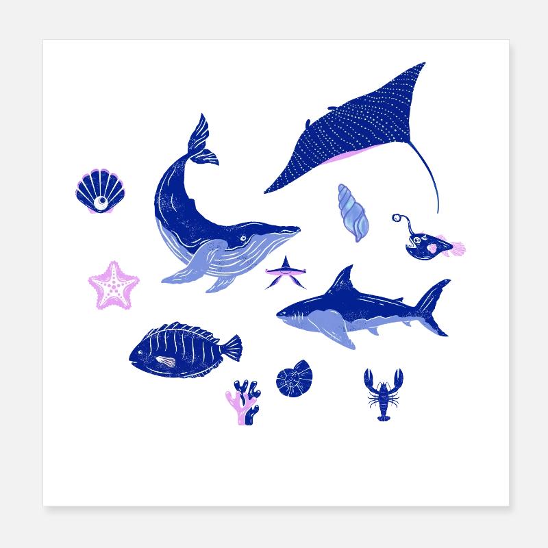 des Animaux Marins Poster 20 x 20 cm