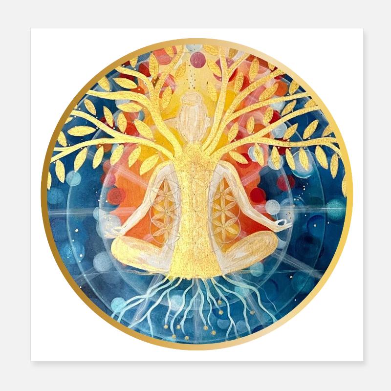 Lebendige Baum-Meditation Illustration - Poster 20x20 cm - Weiß