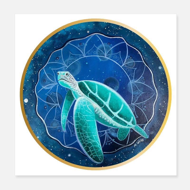 Galactic Sea Turtle Illustration Poster 8" x 8" (20x20 cm)