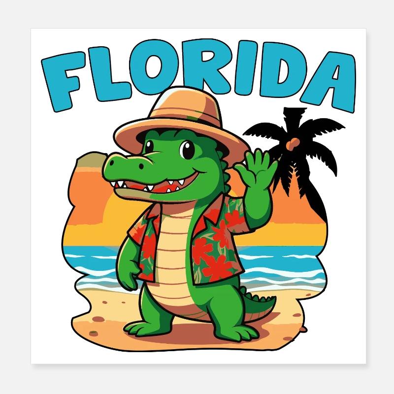 Crocodile Florida Vacation Poster 8" x 8" (20x20 cm)
