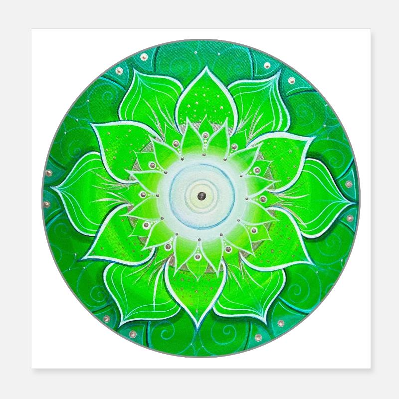 Mandala vert vif avec des feuilles vertes Poster 20 x 20 cm