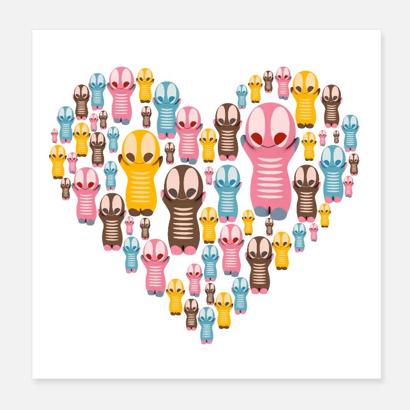 Niedliche Kawaiifiguren Herz Poster 20x20 cm