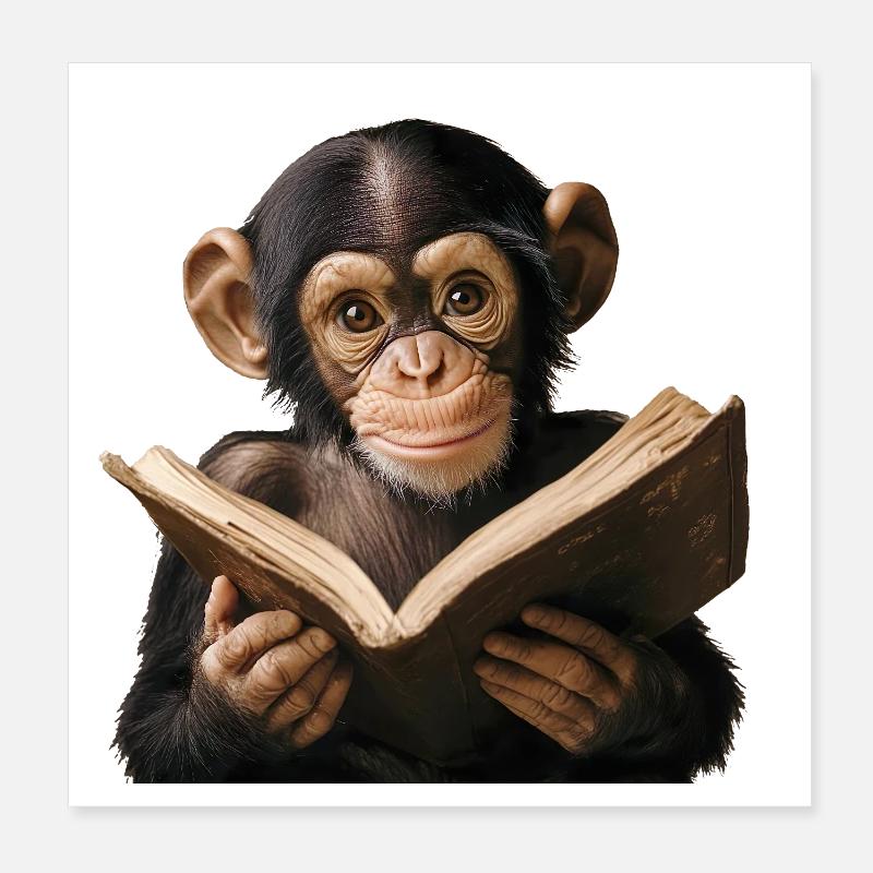Wissbegieriger Affe mit Buch Poster 20x20 cm