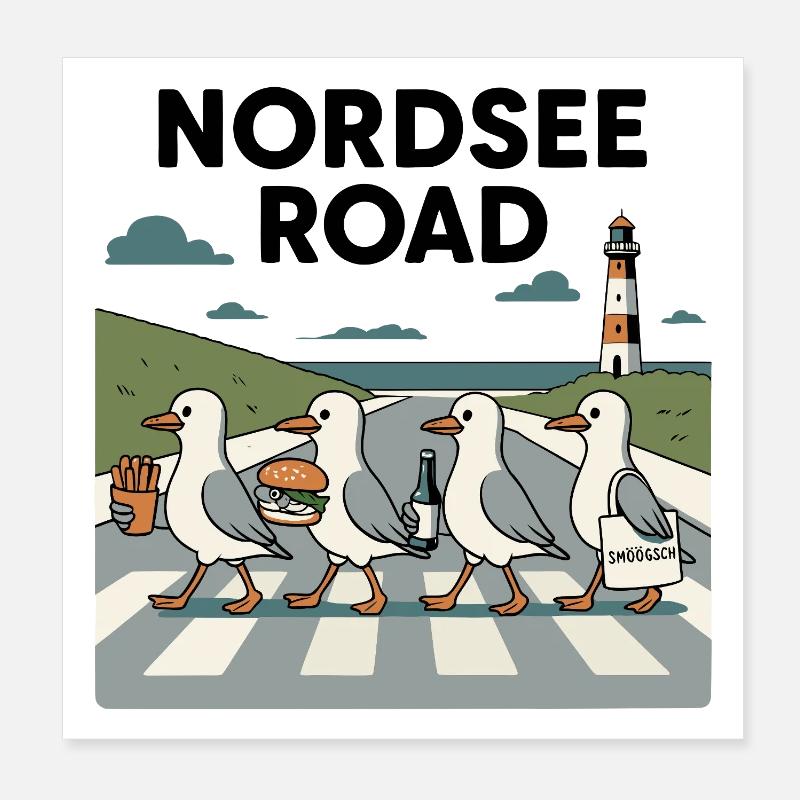 Nordseeroad Möwen Poster 20x20 cm