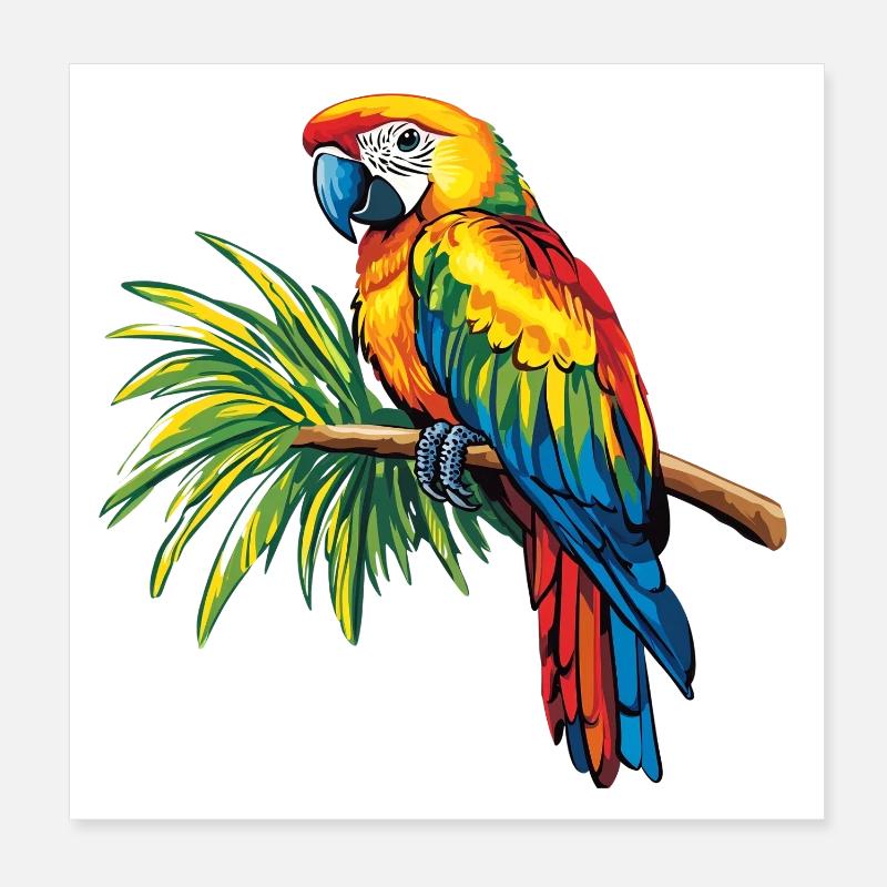 Perroquet coloré sur branche Poster 20 x 20 cm