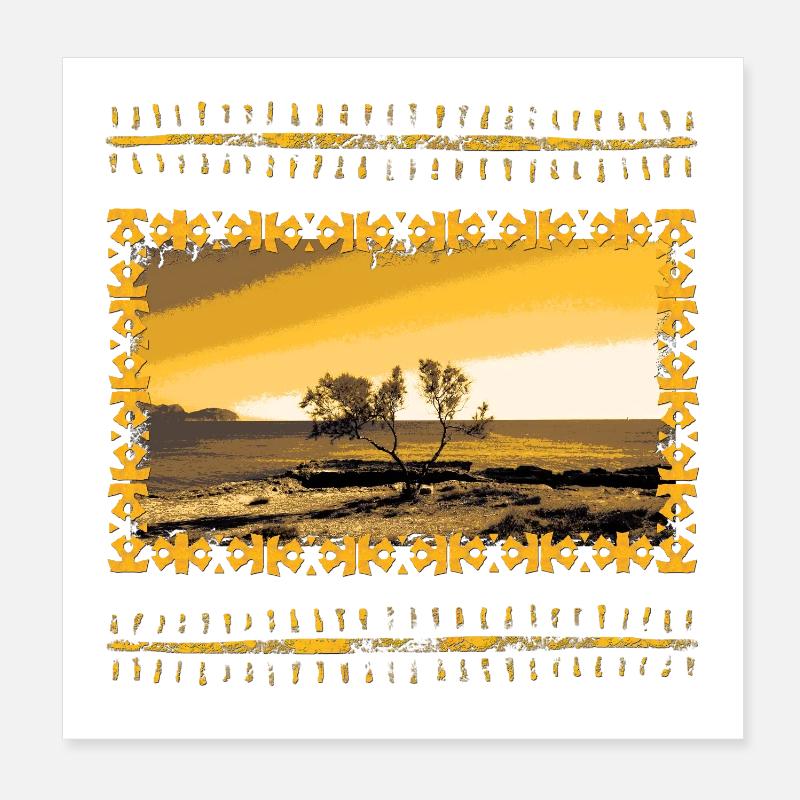 Arbre de paysage de soirée dorée Can Picafort Poster 20 x 20 cm