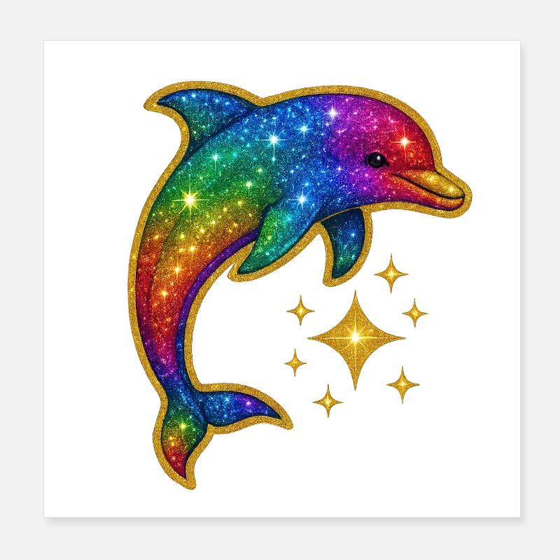 Rainbow Glitter Dolphin Poster 8" x 8" (20x20 cm)