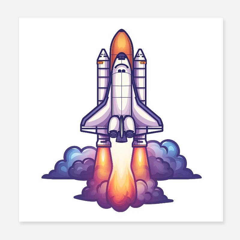 Fusée de dessin animé en vol Poster 20 x 20 cm