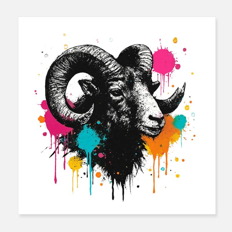 Widderkopf Graffiti Farbexplosion Poster 20x20 cm