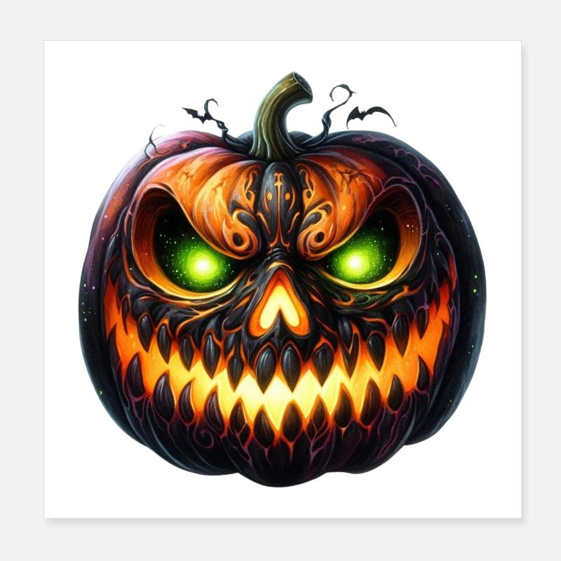 Neon Ember Pumpkin Face Poster 20 x 20 cm