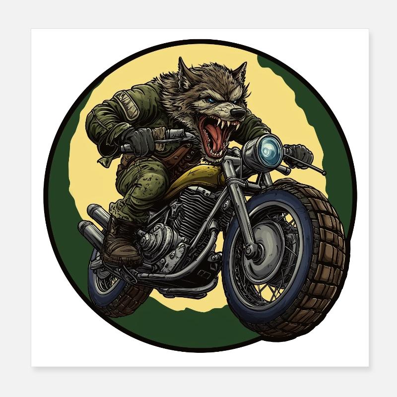 Werewolf biker under moonlight Poster 8" x 8" (20x20 cm)