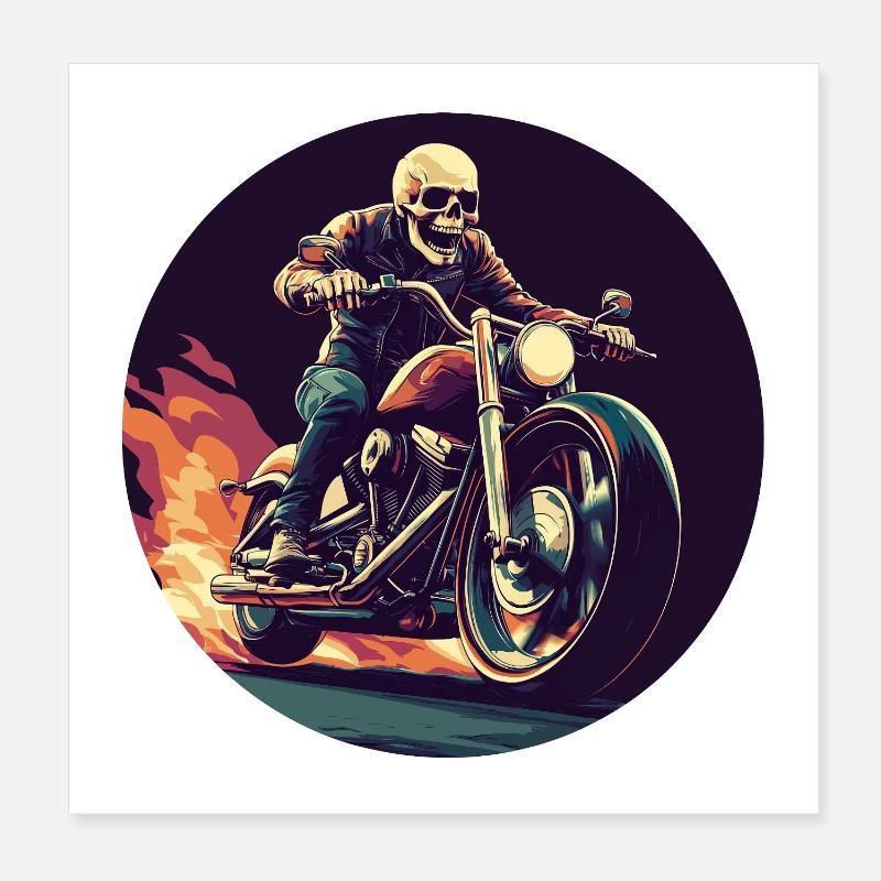 Skeleton on motorcycle flames Poster 8" x 8" (20x20 cm)