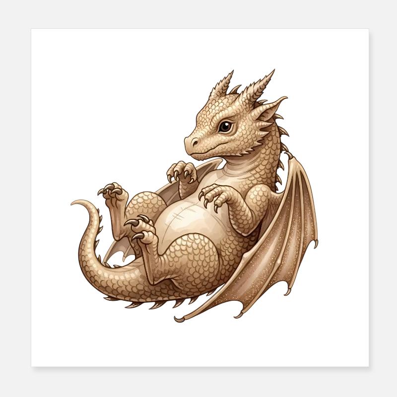 dessin animé bébé dragon illustration Poster 20 x 20 cm