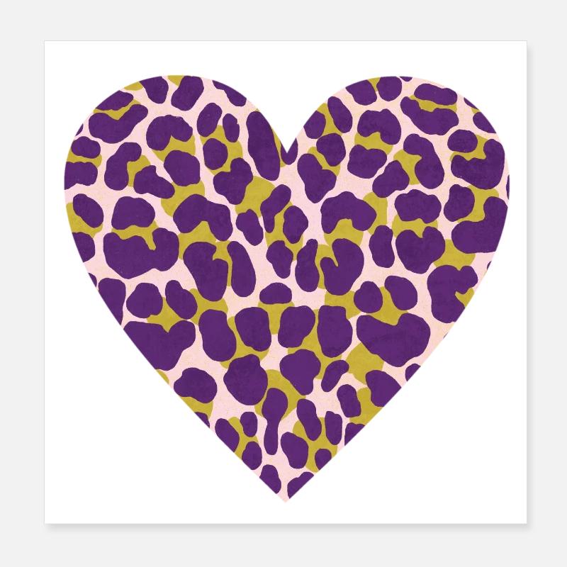 Motif cœur léopard violet Poster 20 x 20 cm