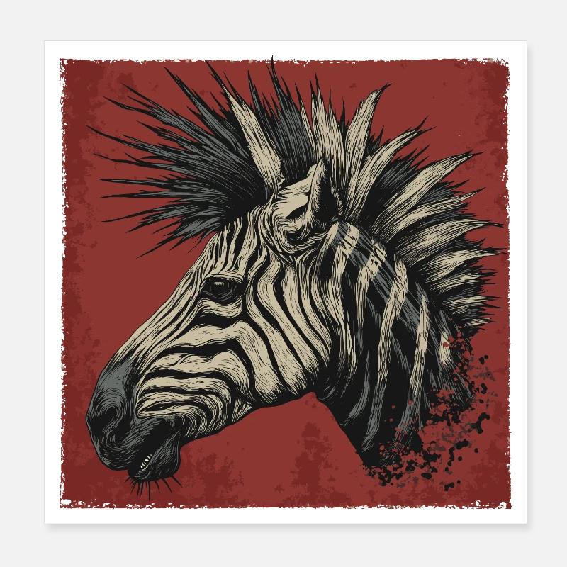 Punk Rock Zèbre Poster 20 x 20 cm