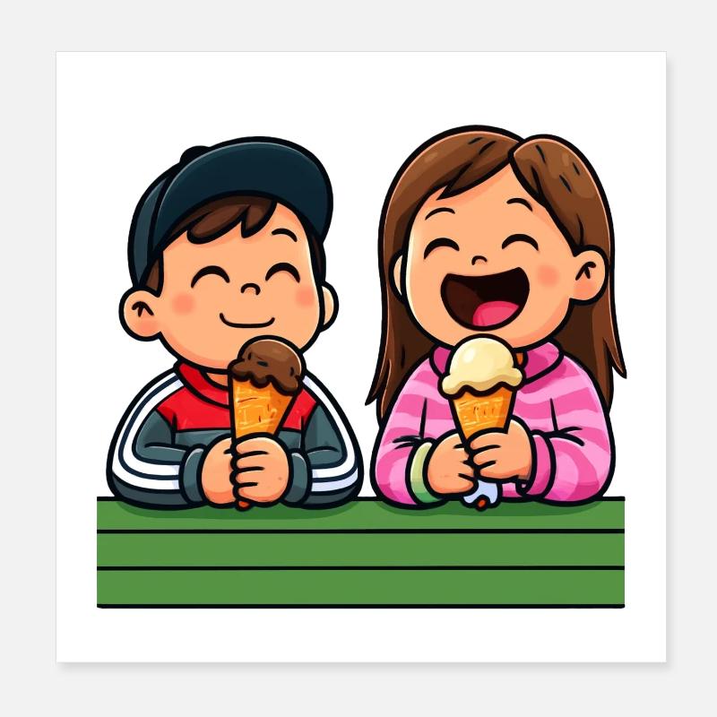 Amis de la crème glacée heureux Poster 20 x 20 cm