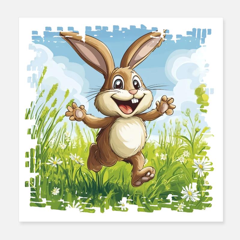 Lapin joyeux dans la prairie printanière Poster 20 x 20 cm