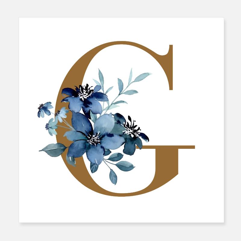 G floral – Lettre dorée avec des fleurs Poster 20 x 20 cm