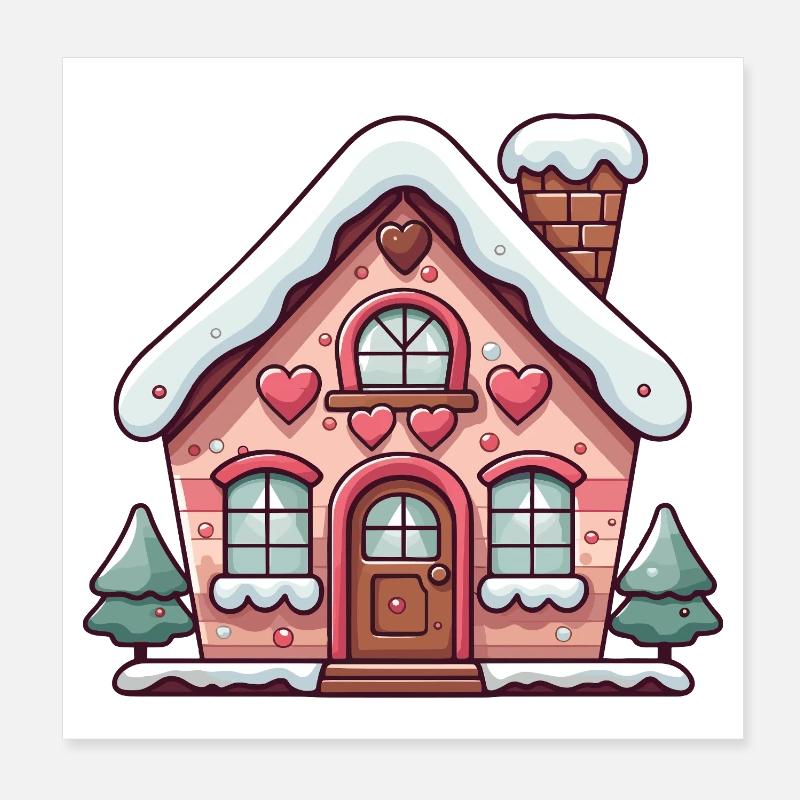 Herz Lebkuchenhaus Verschneiter Charme Poster 20x20 cm