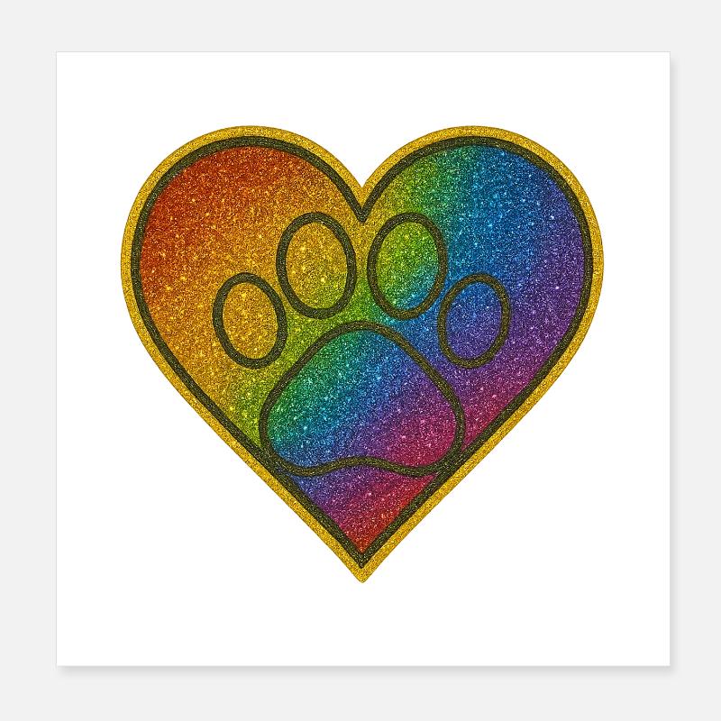 Regenbogen Herzenspfote Glitzer Poster 20x20 cm