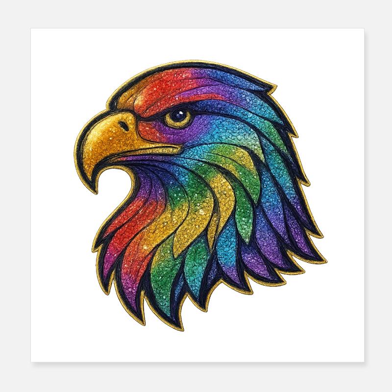 Regenbogen Adler Kopf Patch Poster 20x20 cm