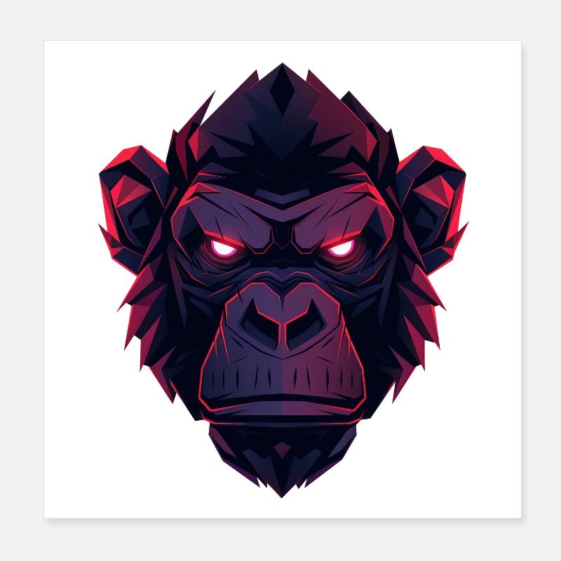 Neon Gorilla Kopfkunst Poster 20x20 cm