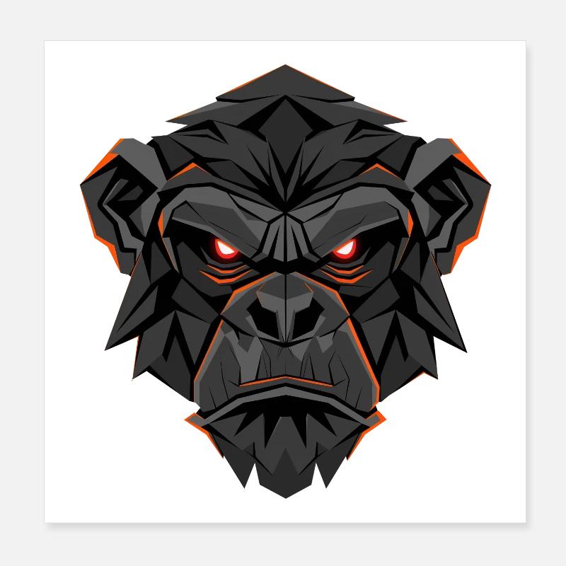 Neon Gorilla Lowpoly Gesicht Poster 20x20 cm