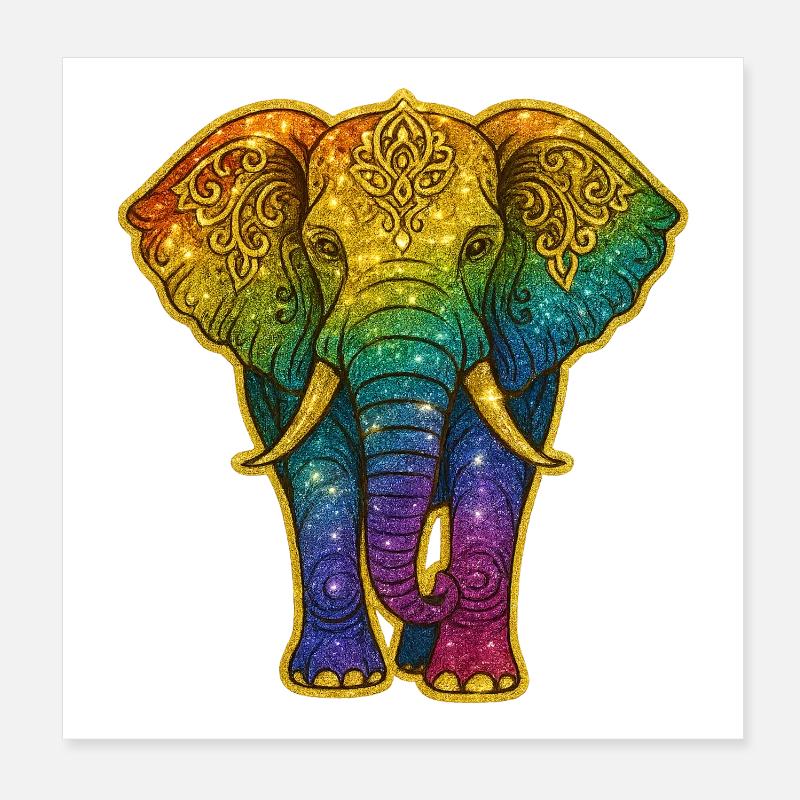 Rainbow elephant with gold pattern Poster 8" x 8" (20x20 cm)