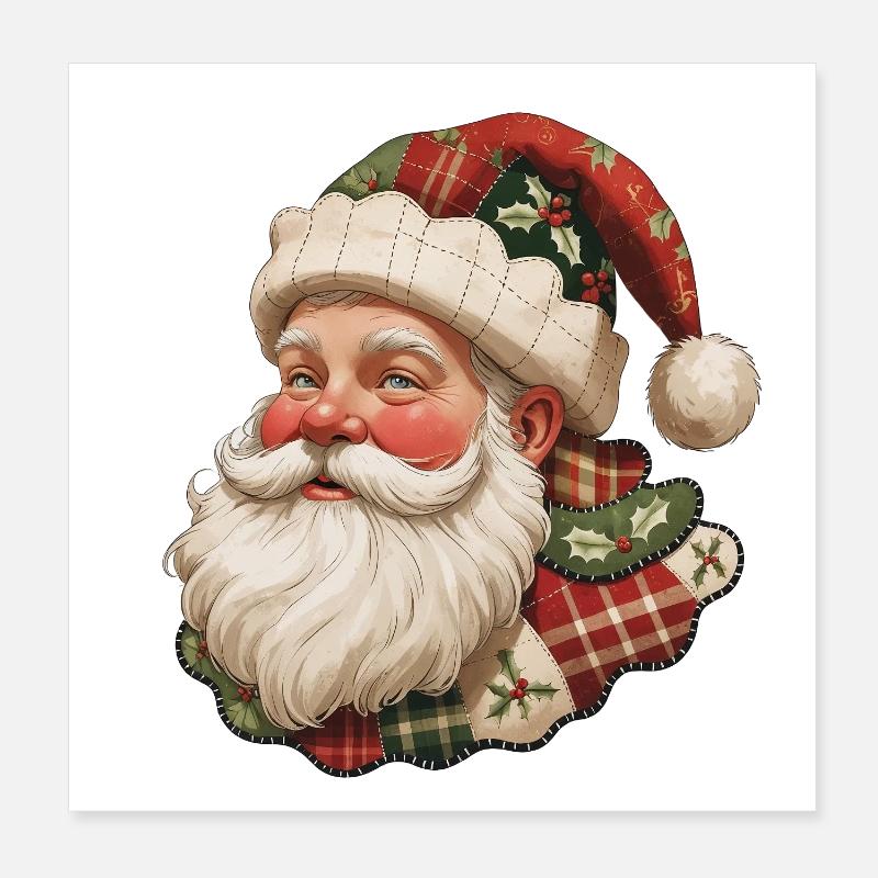 Patchwork Santa Vintage Flair Poster 8" x 8" (20x20 cm)
