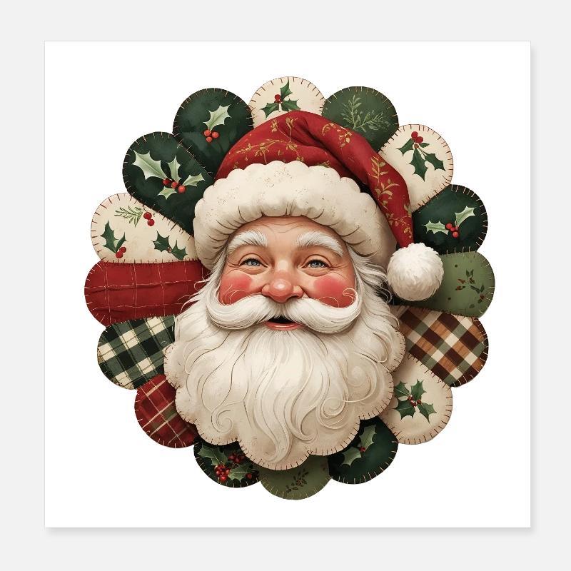 Patchwork Santa Claus Motif Poster 8" x 8" (20x20 cm)
