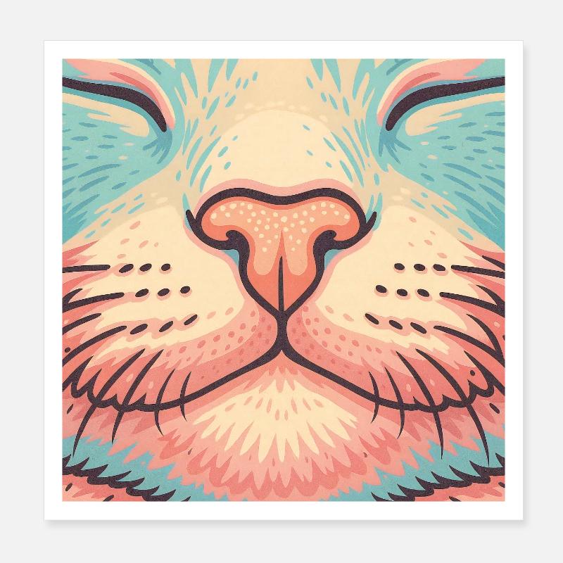 Nez de chat rétro - Illustration de moustaches colorées Poster 20 x 20 cm
