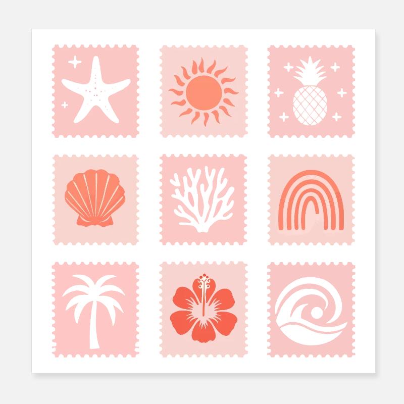 Collage de timbres nature Poster 20 x 20 cm