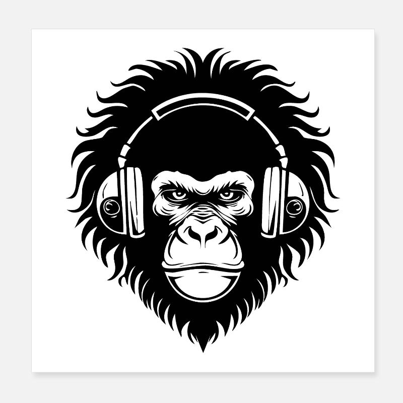 Groovy Monkey Head Techno Nightclub Party Chemise Poster 20 x 20 cm