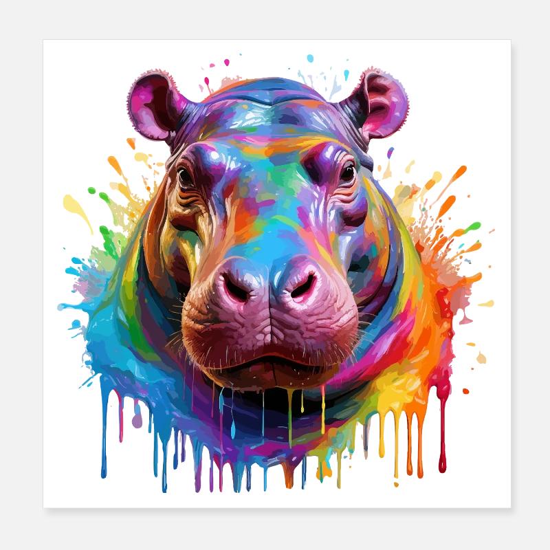 Explosion de couleurs d’hippopotame coloré Poster 20 x 20 cm