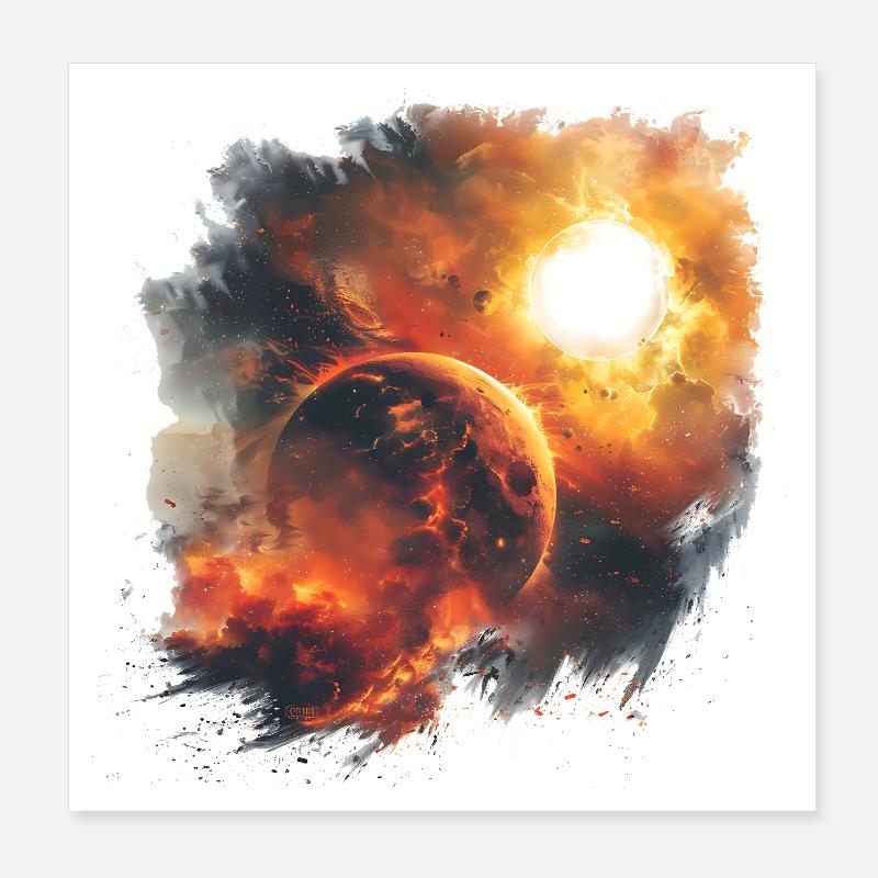 Tempête de feu du cosmos planétaire Poster 20 x 20 cm