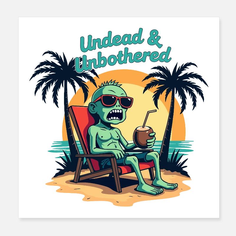 Undead and Unbothered Zombie Beach Saying Poster 8" x 8" (20x20 cm)