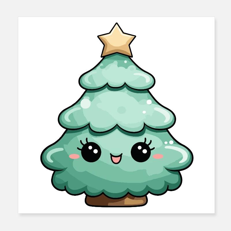 Arbre de Noël de dessin animé mignon avec étoile Poster 20 x 20 cm