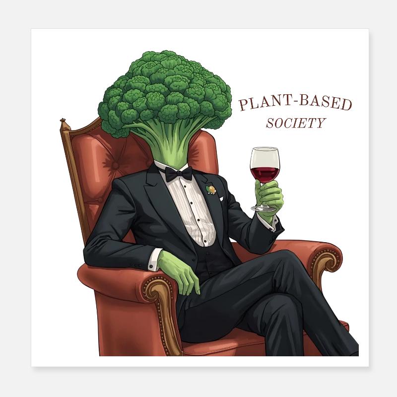 Plant Based Society – Brocoli élégant Poster 20 x 20 cm