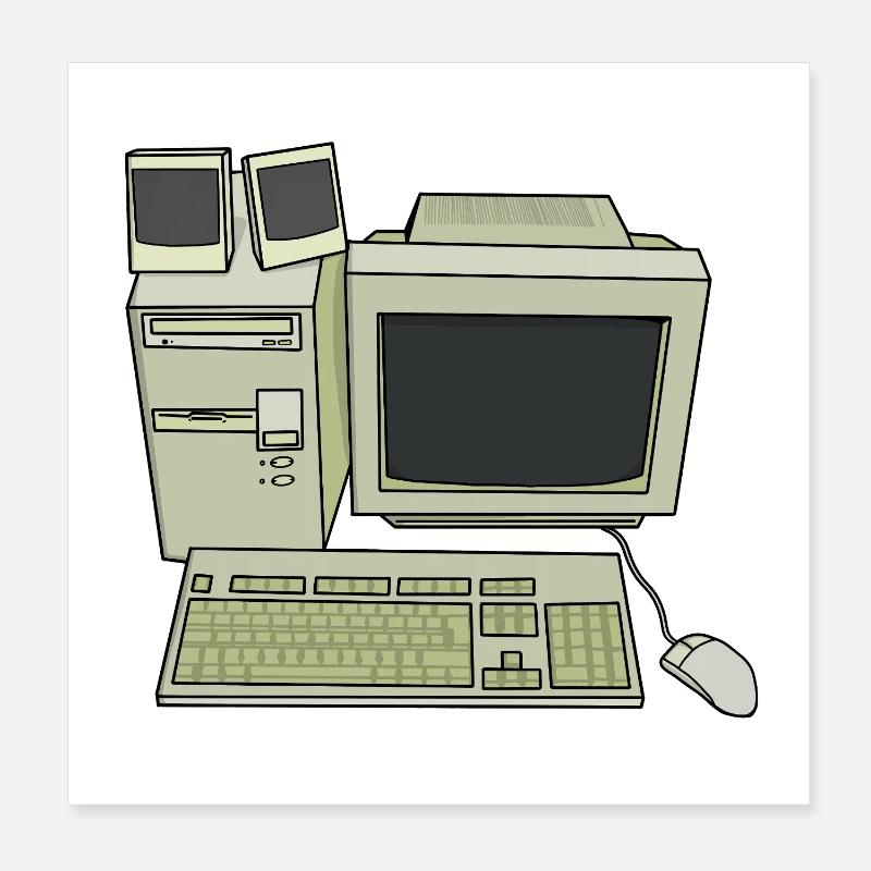 Retro Computer Desk Setup Poster 8" x 8" (20x20 cm)