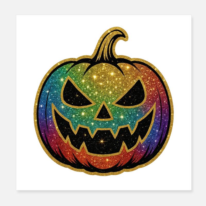Rainbow Glitter Pumpkin Poster 8" x 8" (20x20 cm)