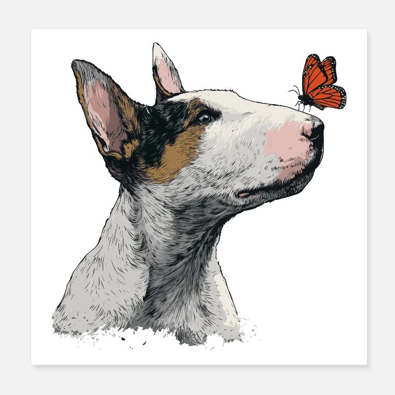 Neugieriger Bullterrier mit Schmetterling Poster 20x20 cm