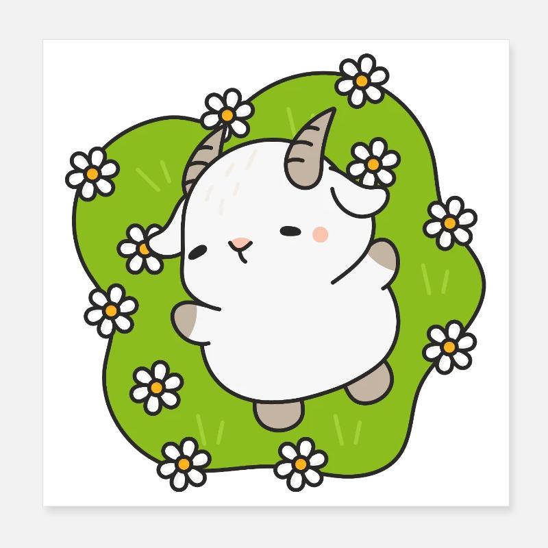 Kawaii Lamb Daisies Poster 8" x 8" (20x20 cm)