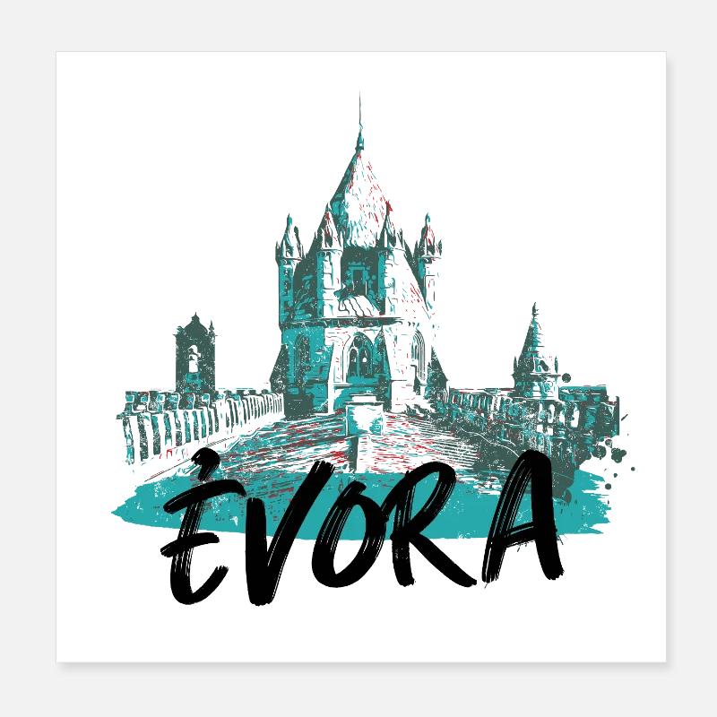 Kathedrale von Évora Dach Bläuliche Illustration Poster 20x20 cm