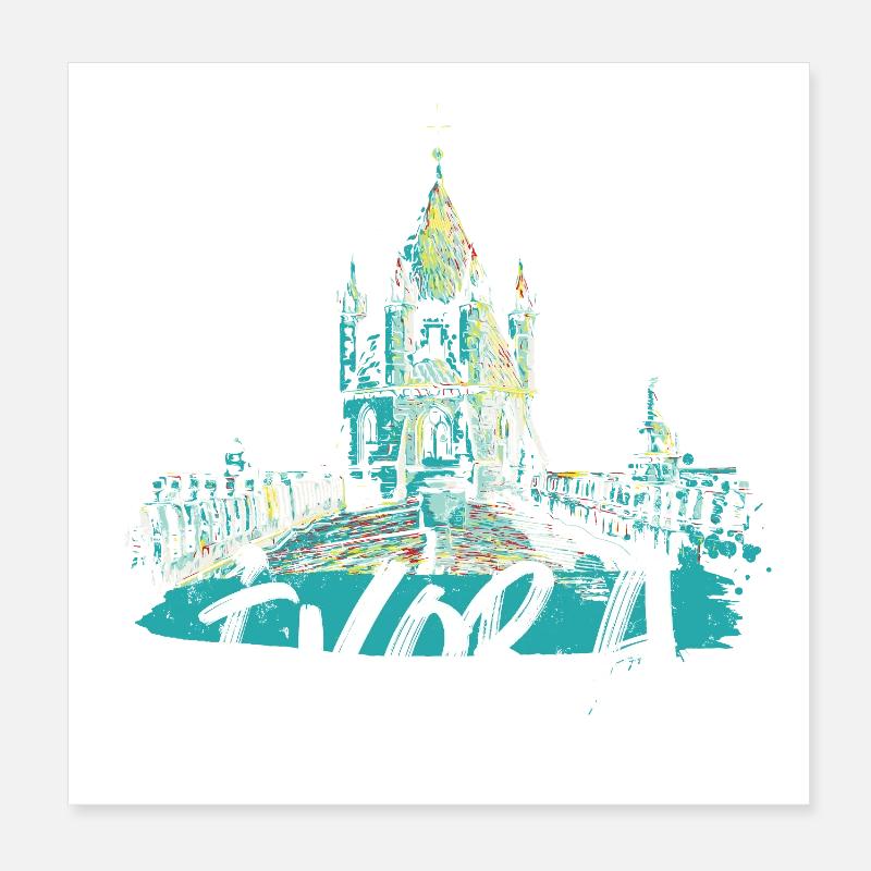 Kathedrale von Évora Dach Bunte Illustration Poster 20x20 cm