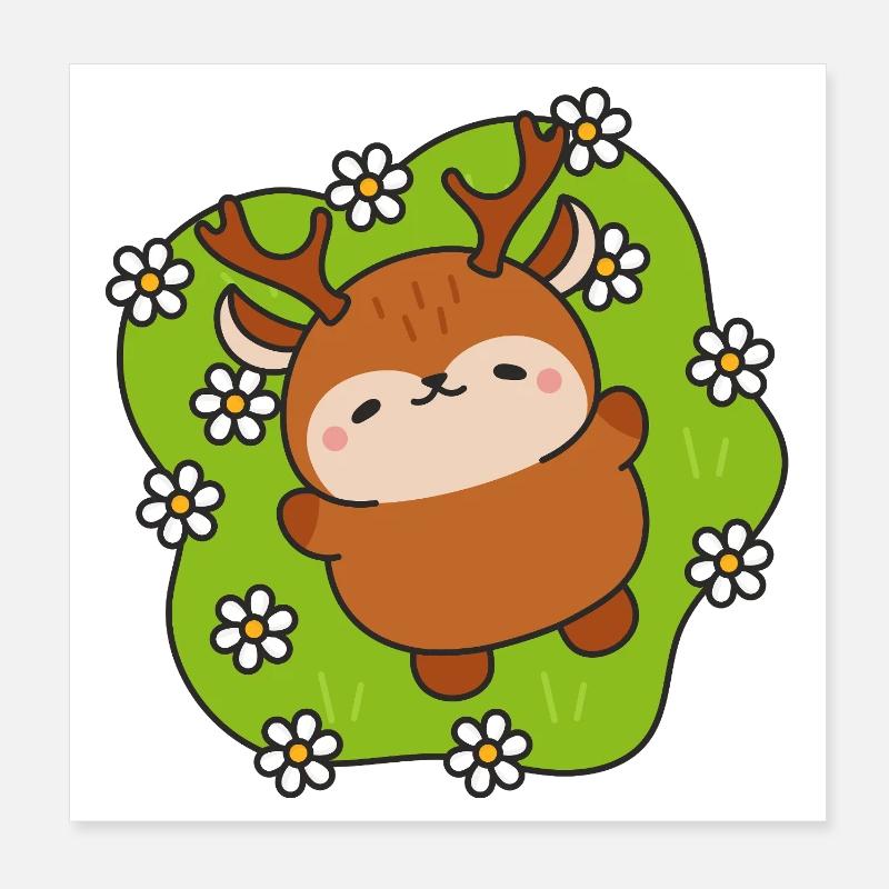 Fröhliches Reh zwischen Gänseblümchen Poster 20x20 cm